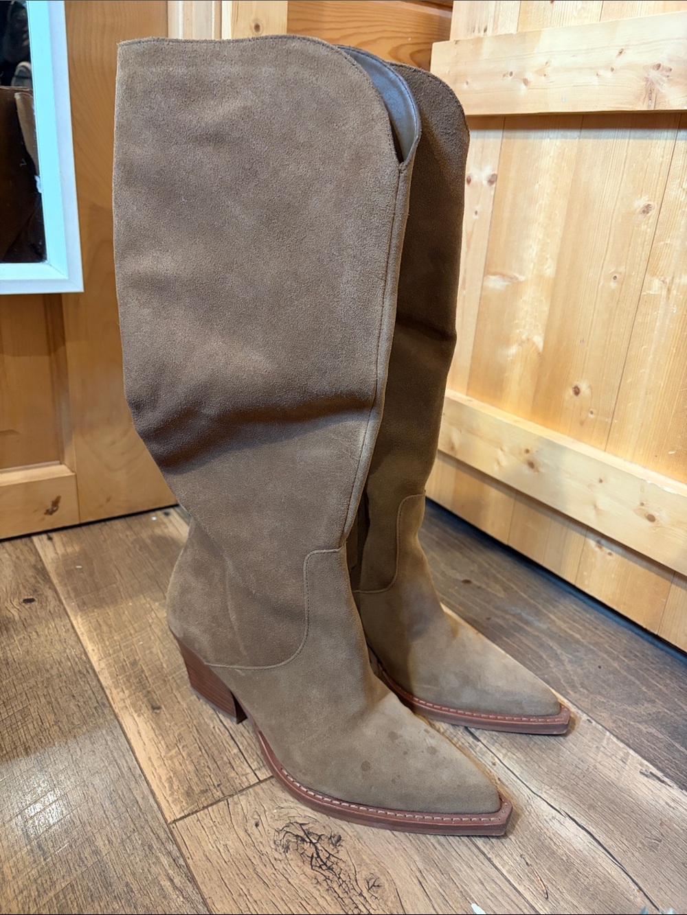 Dolce Vita Tall Suede Over-the-Knee Boots in Taupe Brown